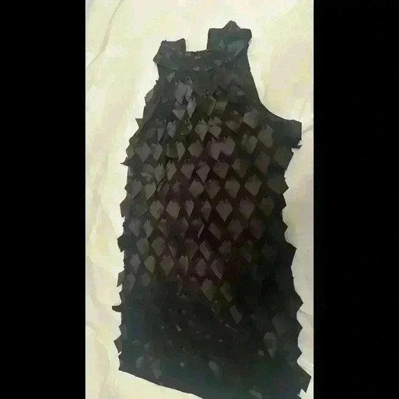 Samuel Dong Black Button Down Tiered Sleeveless Mini Dress size M Designer Rare - Picture 2 of 5